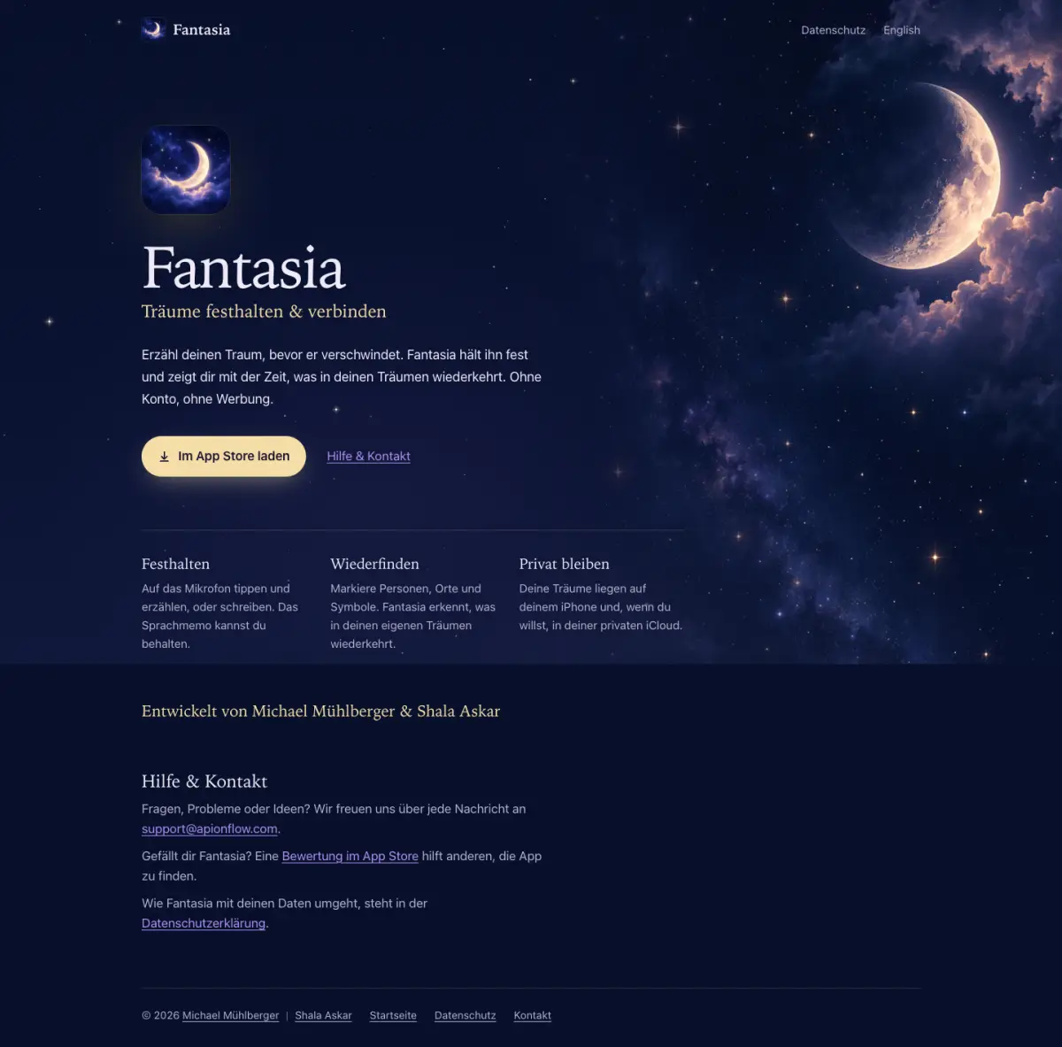 Website der App Fantasia